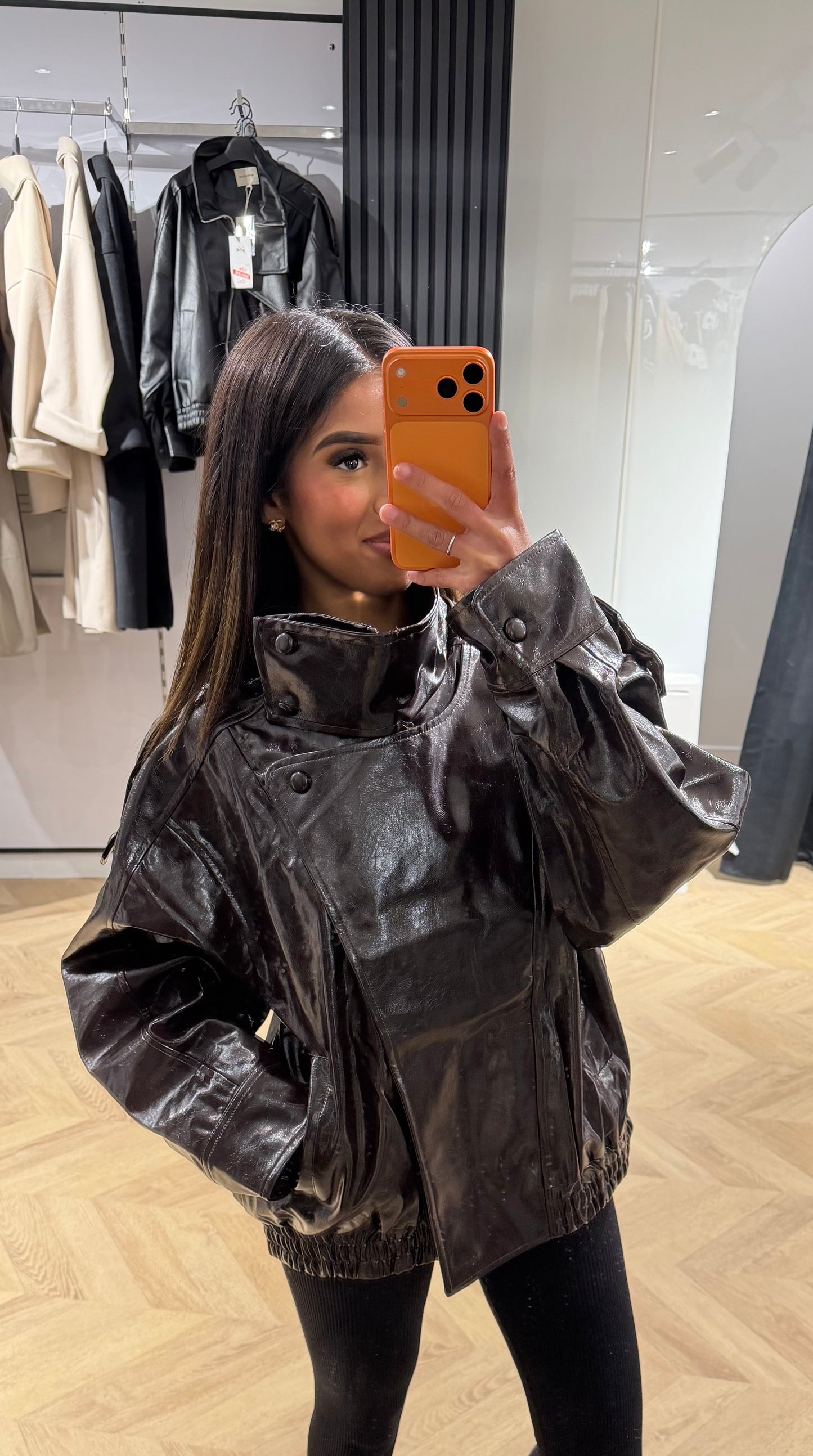 Veste bomber brillante chocolat