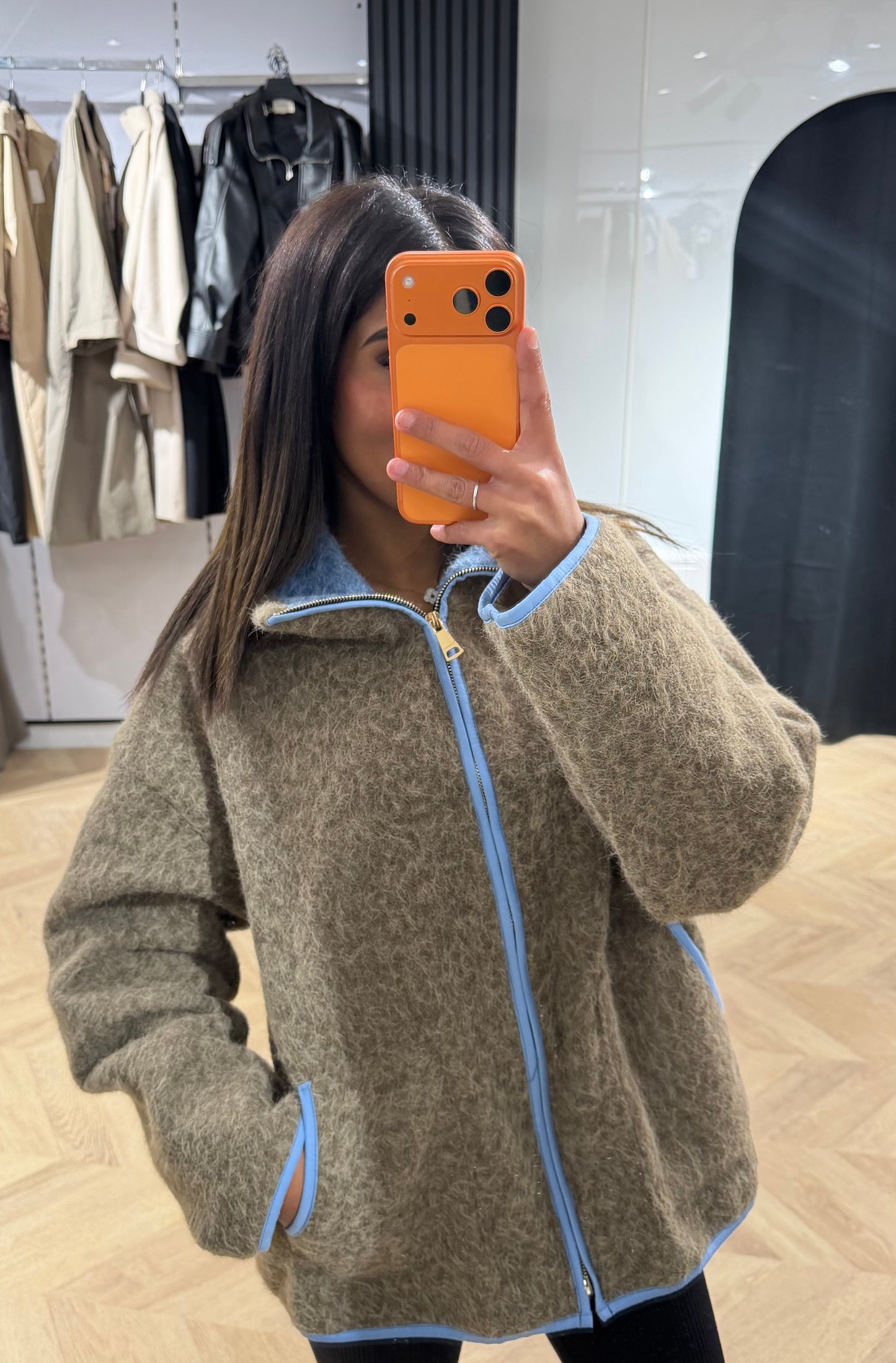 Veste moumoute taupe blue