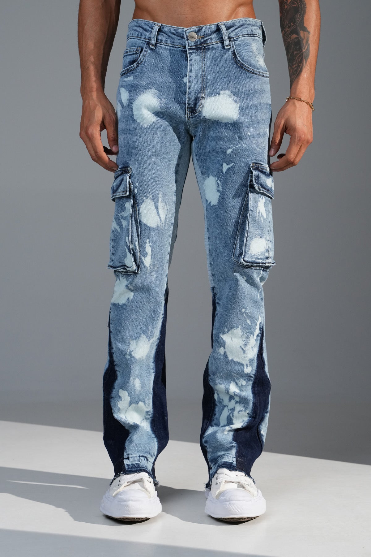 Jeans flare pocket bleu