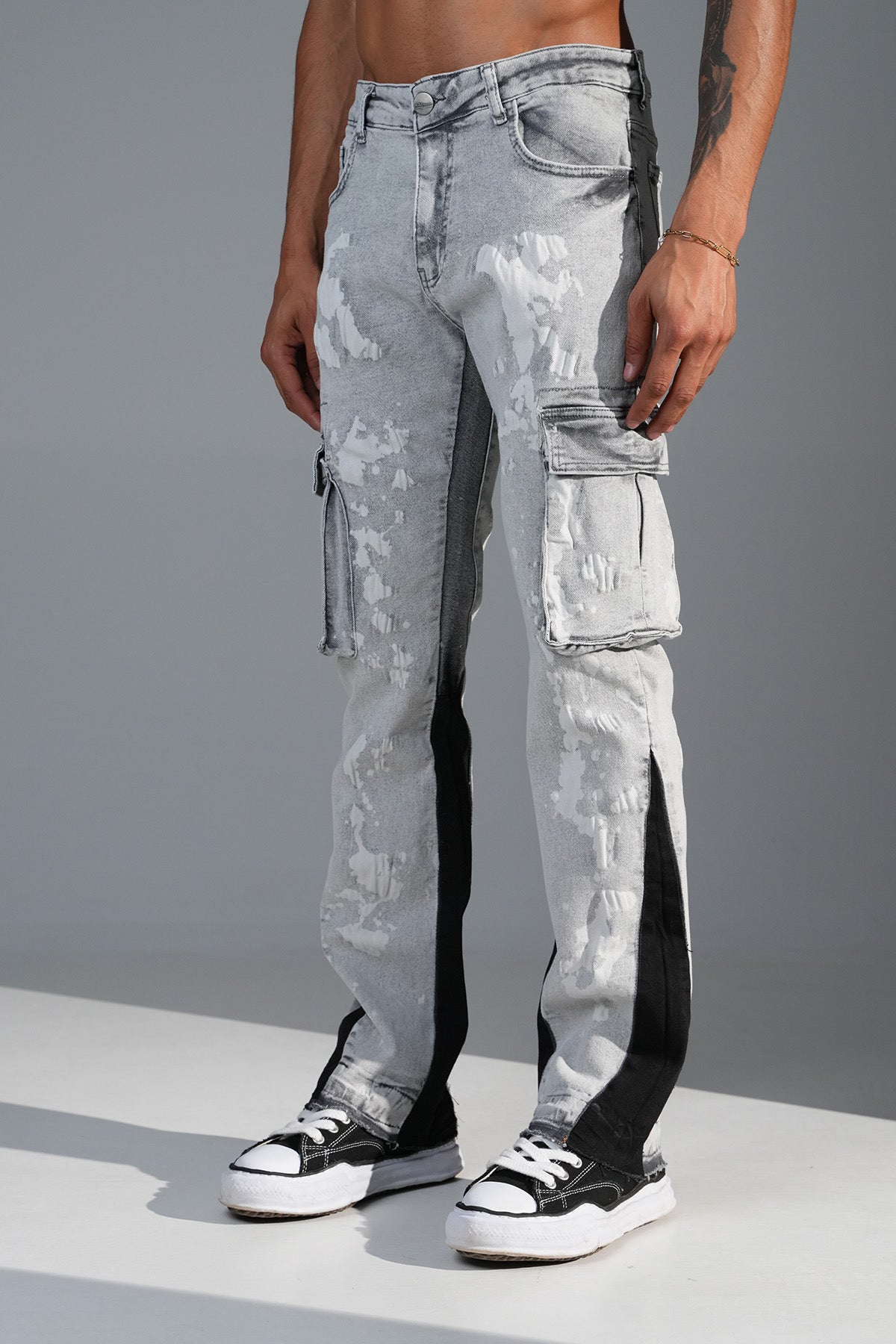 Jeans flare pocket gris