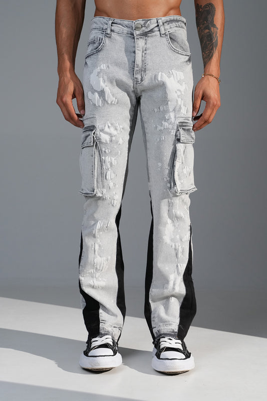 Jeans flare pocket gris