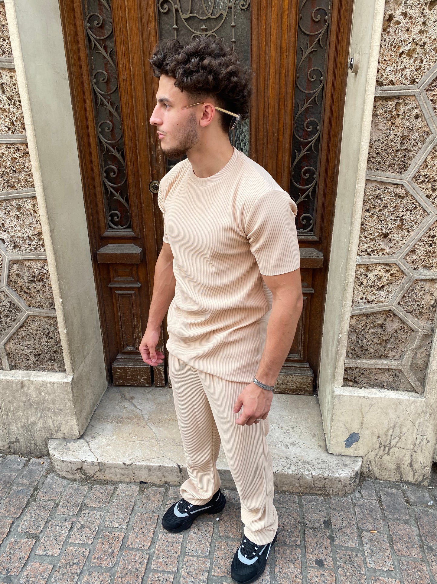Ensemble plissé beige